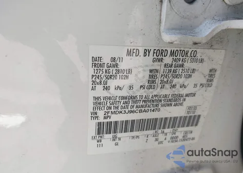 2012 Ford Edge Sel из США, поврежденный, VIN 2FMDK3J96CBA01470